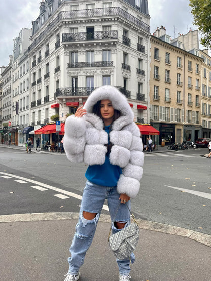 CROPPED MINI HOODED COAT