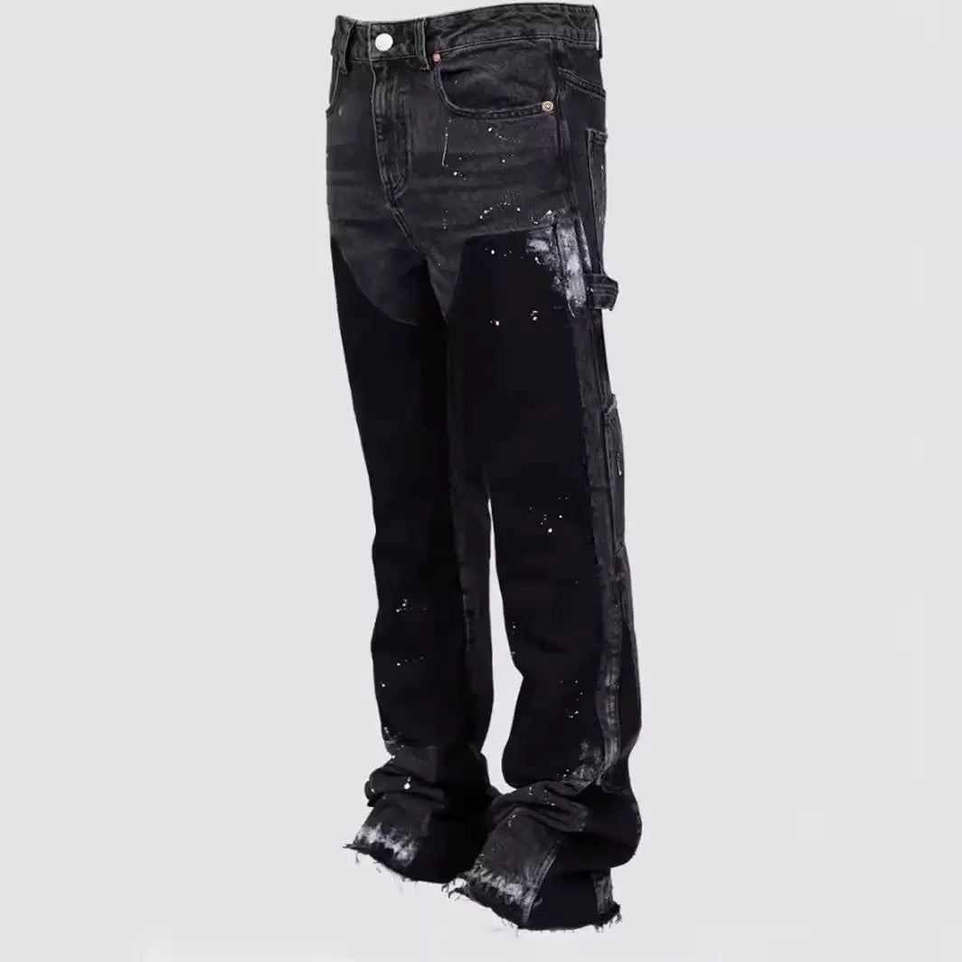 "Black Patch Flared Denim"