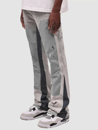 "Grey Patch Flared Denim"